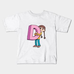 girl is holding the capital letter D Kids T-Shirt